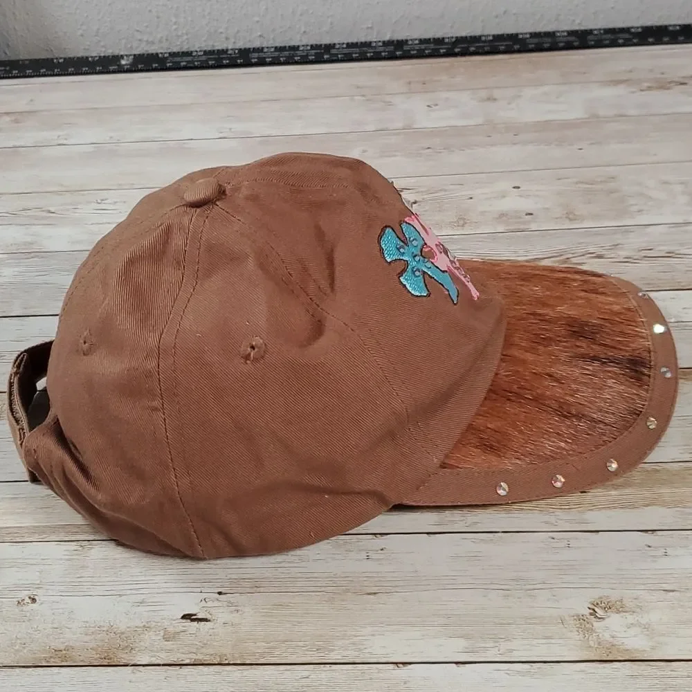 M&F Western Products Ladies Rhinestone Crosses Pony‎ Hair Fur Baseball Cap Hat
